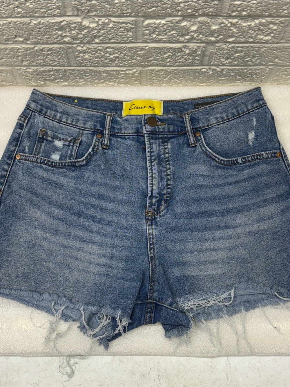 CIRCUS NY Sz 28 High Rise Stretch Denim Cutoff Shorts Distressed Raw Hem • VG‼